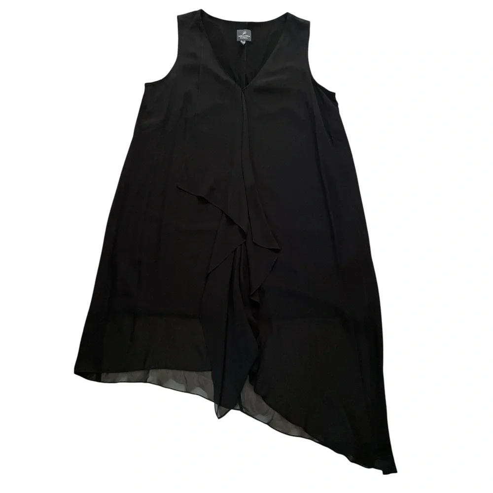 ADRIANNA PAPELL Black Sleeveless Midi Dress waterfall sheer high low hem 18W - Picture 3 of 7